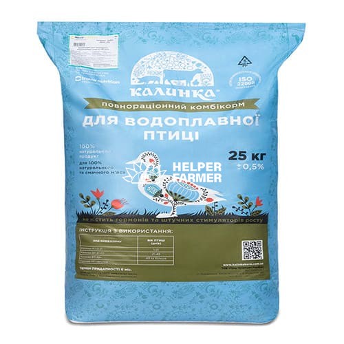 Калинка-25ВП для молодняка водоплавающей птицы 21-49 дней гровер, 25 кг