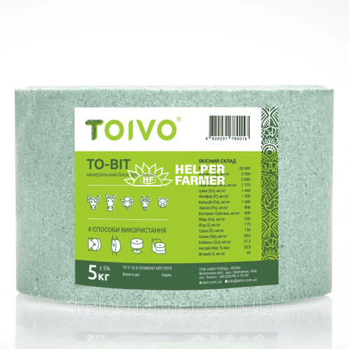 Минеральный блок ТО-ВИТ для животных, соль лизунец для коров, коз, овец. Зелёный, 5 кг