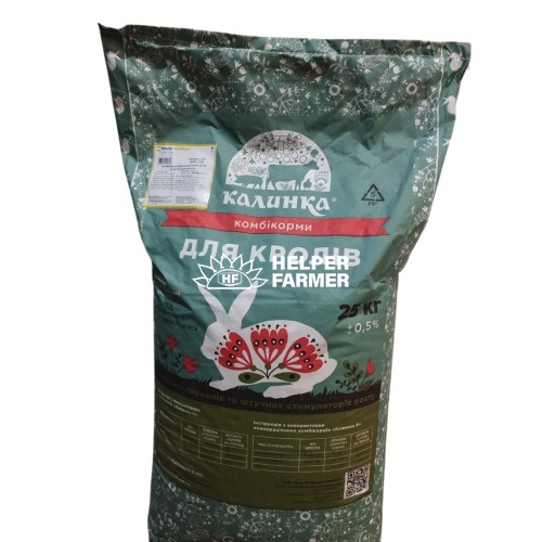 Комбикорм Калинка старт полнорационный для кроликов (от 20 до 60 дней) 100% 6809, 25 кг