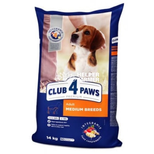 Сухой корм Club 4 Paws Adult Medium Breeds для собак средних пород на каждый день, 14 кг