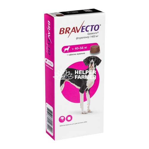 Бравекто жевательная таблетка 1400 мг от блох и клещей для собак 40 - 56 кг, 1 таблетка