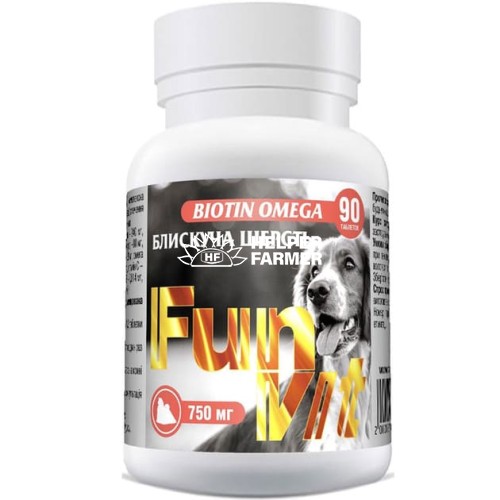 Вітаміни для собак та кішок FunVit BIOTIN OMEGA блискуча шерсть з Омега-3, 90 штук Вітаміни для собак та кішок FunVit BIOTIN OMEGA блискуча шерсть з Омега-3, 90 штук