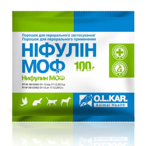 Нифулин МОФ (ДЛЯ ЖИВОТНЫХ) порошок для непродуктивных животных, 100 г Нифулин МОФ (ДЛЯ ЖИВОТНЫХ) порошок для непродуктивных животных, 100 г