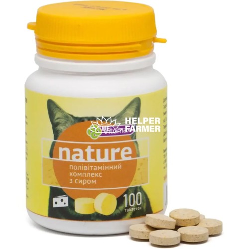 Полівітамінний комплекс Vitomax Nature для котів з сиром, 100 таблеток Полівітамінний комплекс Vitomax Nature для котів з сиром, 100 таблеток