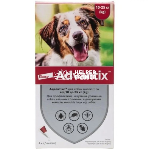 Адвантікс Bayer краплі від заражень екто паразитами для собак 10-25 кг, 1 піпетка