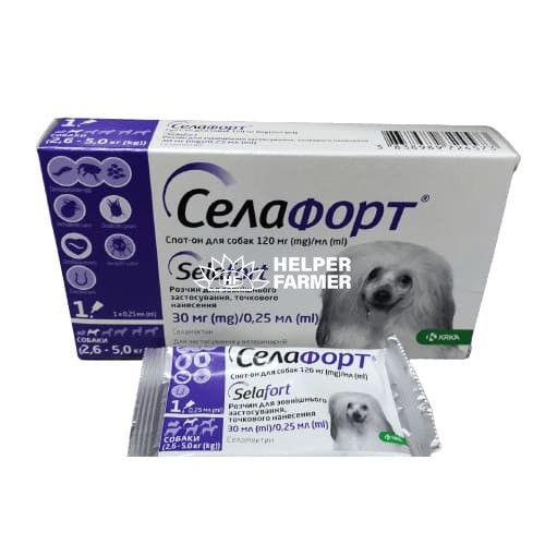 Селафорт капли от блох клещей и гельминтов для собак весом 2,6-5 кг, 1 пипетка Селафорт капли от блох клещей и гельминтов для собак весом 2,6-5 кг, 1 пипетка
