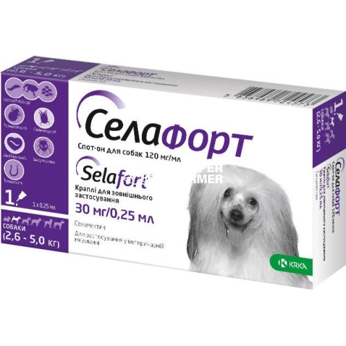 Селафорт капли от блох клещей и гельминтов для собак весом 2,6-5 кг, 1 пипетка Селафорт капли от блох клещей и гельминтов для собак весом 2,6-5 кг, 1 пипетка