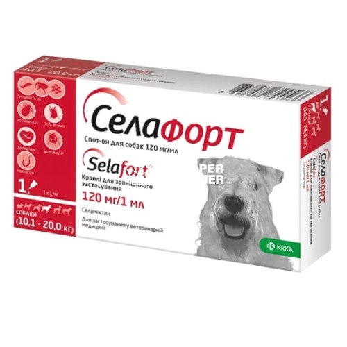 Селафорт капли от блох клещей и гельминтов для собак весом 10-20 кг, 1 пипетка Селафорт капли от блох клещей и гельминтов для собак весом 10-20 кг, 1 пипетка