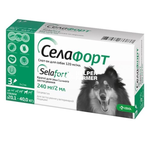 Селафорт капли от блох клещей и гельминтов для собак весом 20-40 кг, 1 пипетка Селафорт капли от блох клещей и гельминтов для собак весом 20-40 кг, 1 пипетка