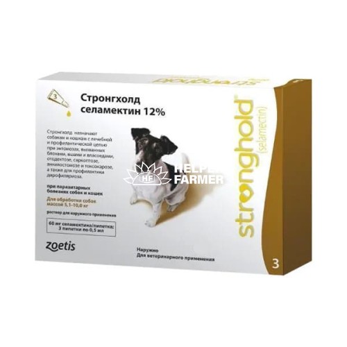 Стронгхолд 12% капли от паразитов для собак 5,1-10 кг, 1 пипетка по 0,5 мл Стронгхолд 12% капли от паразитов для собак 5,1-10 кг, 1 пипетка по 0,5 мл