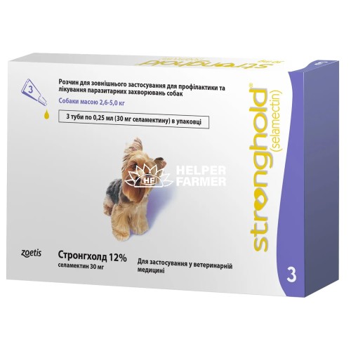 Стронгхолд 12% капли от паразитов для собак 2,6-5 кг, 3 пипетки по 0,25 мл Стронгхолд 12% капли от паразитов для собак 2,6-5 кг, 3 пипетки по 0,25 мл