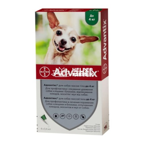 Адвантикс Bayer капли от заражений экто паразитами для собак до 4 кг, 1 пипетка