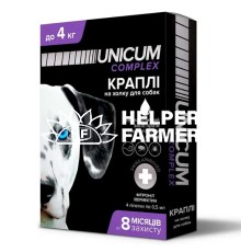 Краплі на холку Unicum Complex від бліх, кліщів і гельмінтів для собак вагою 0-4 кг, 4 ампули