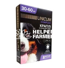Капли на холку Unicum Complex от блох, клещей и гельминтов для собак весом 30-60 кг, 4 ампулы