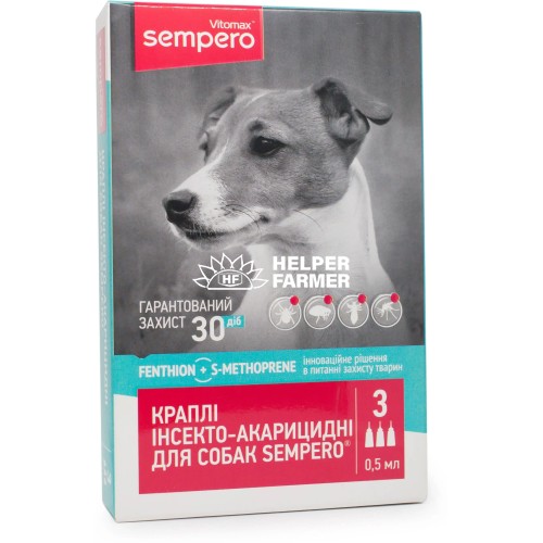 Краплі на холку Vitomax Sempero від бліх і кліщів для собак вагою 3-10 кг, 0,5 мл, 1 піпетка Краплі на холку Vitomax Sempero від бліх і кліщів для собак вагою 3-10 кг, 0,5 мл, 1 піпетка