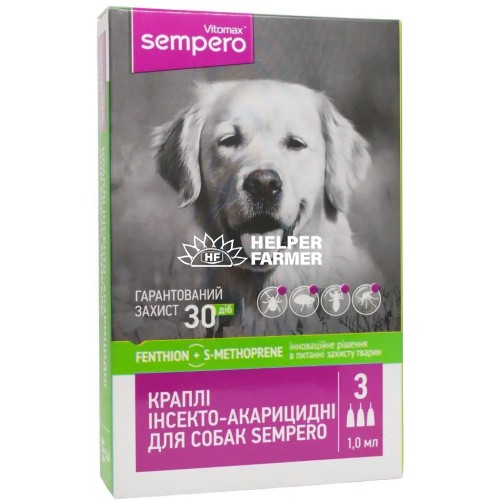 Капли на холке Vitomax Sempero от блох и клещей для собак весом 10-25 кг, 1,0 мл, 1 пипетка