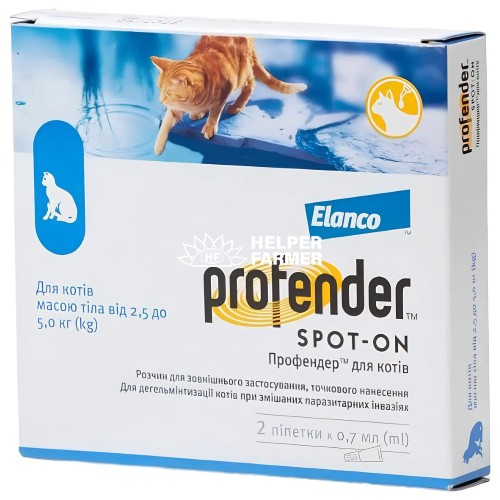 Профендер Bayer краплі для захисту від гельмінтів для котів 2,5-5 кг, 1 піпетка