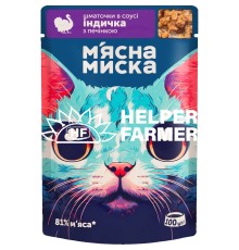 Вологий корм для котів М'ясна Миска шматочки в соусі з індичкою та печінкою, 100 г