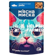 Влажный корм для кошек Мясная Миска кусочки в соусе с рыбой, 100 г