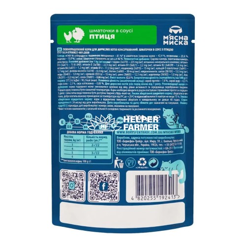 Влажный корм для кошек Мясная Миска кусочки в соусе с птицей, 100 г