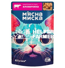 Вологий корм для котів М'ясна Миска шматочки в соусі з яловичиною, 100 г