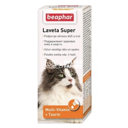 Вітаміни для кішок Beaphar Laveta Super від линьки, для здорової шкіри та красивої блискучої шерсті, 50 мл