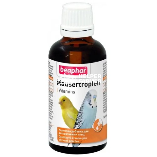 Вітаміни для покращення яскравості кольору пір’я птахів Beaphar Mausertropfen, 50 мл Вітаміни для покращення яскравості кольору пір’я птахів Beaphar Mausertropfen, 50 мл