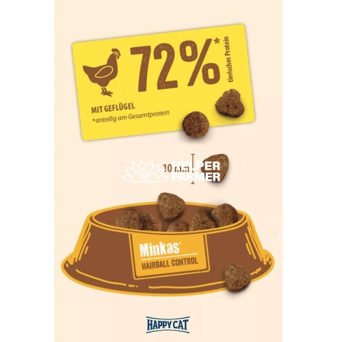 Корм сухой Happy Cat Minkas Hairball Control Geflugel для взрослых кошек для выведения шерсти с птицей, 10 кг, 70411 (весовой)