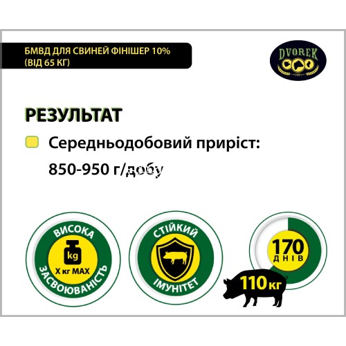 БМВД Dvorek для свиней финишер 10% (от 65 кг), 10 кг БМВД Dvorek для свиней финишер 10% (от 65 кг), 10 кг
