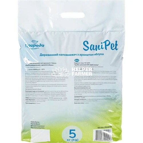 Наполнитель древесный Sani Pet Универсальный с ароматом яблока, 5 кг Наполнитель древесный Sani Pet Универсальный с ароматом яблока, 5 кг