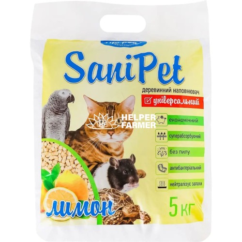 Наполнитель древесный Sani Pet Универсальный с ароматом лимон, 5 кг Наполнитель древесный Sani Pet Универсальный с ароматом лимон, 5 кг