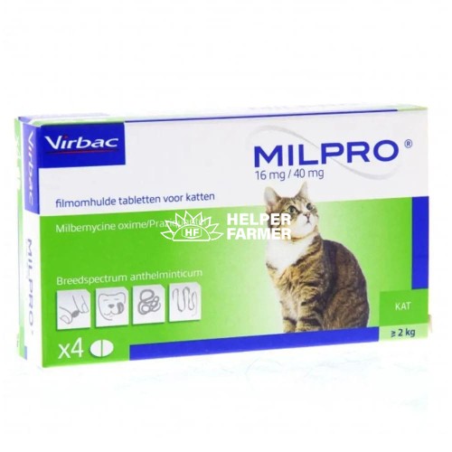 Милпро Virbac таблетки от глистов для кошек от 2 до 8 кг, 16 мг/40 мг, 1 штука