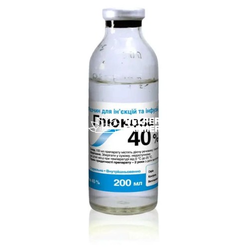 Глюкоза 40% (ДЛЯ ТВАРИН) розчин для ін'єкцій O.L.KAR, 200 мл Глюкоза 40% (ДЛЯ ТВАРИН) розчин для ін'єкцій O.L.KAR, 200 мл
