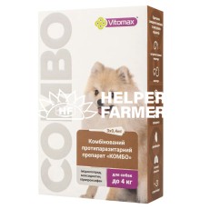 Капли на холку Vitomax COMBO от экто- и эндо-паразитов для собак до 4 кг по 0,4 мл, 1 пипетка