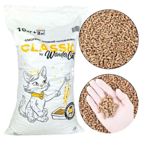 Деревянный наполнитель WonderCat Classic 12 кг – натуральный, экологичный, безопасный для кошек, грызунов и птиц