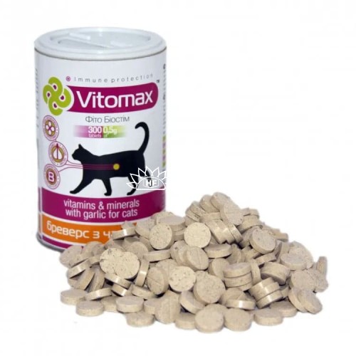 Витамины Vitomax Бреверс 200046 для кошек с пивными дрожжами с чесноком, 300 таблеток