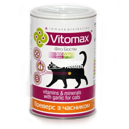 Витамины Vitomax Бреверс 200046 для кошек с пивными дрожжами с чесноком, 300 таблеток