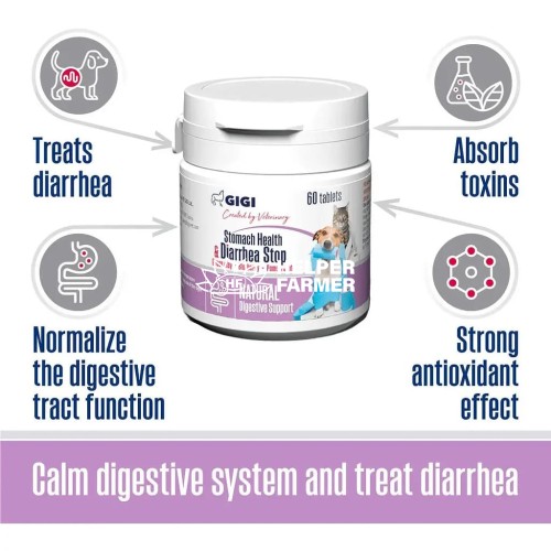 Витаминно-минеральная добавка Gigi Stomach Health & Diarrhea Stop для нормализации функций пищеварительной системы у собак и кошек, 60 таблеток