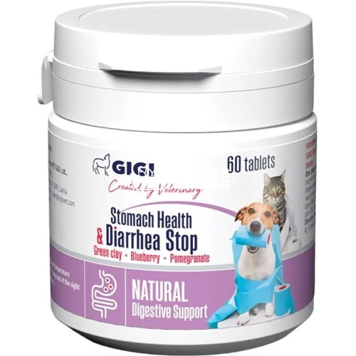 Вітамінно-мінеральна добавка Gigi Stomach Health & Diarrhea Stop для нормалізації функцій травної системи у собак та кішок, 60 таблеток