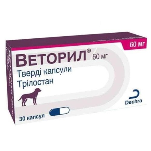 Веторіл Dechra для лікування хвороби Кушинга у собак по 60 мг, 30 капсул Веторіл Dechra для лікування хвороби Кушинга у собак по 60 мг, 30 капсул