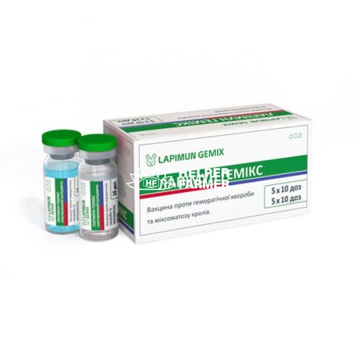 Вакцина Лапимун ГЕМИКС (ДЛЯ ЖИВОТНЫХ) против геморрагической болезни и миксоматоза кроликов БТЛ, 10 доз 1 флакон