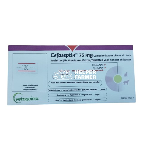 Цефасептин 75 мг Vetquinol антибактериальный препарат для кошек и собак, 10 табл Цефасептин 75 мг Vetquinol антибактериальный препарат для кошек и собак, 10 табл