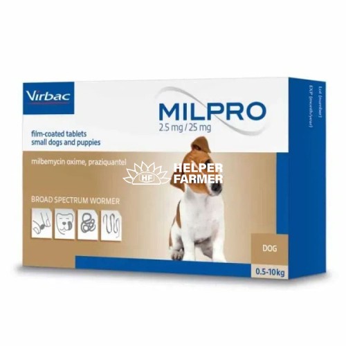 Мілпро Virbac таблетки від глистів для собак від 0,5 до 5 кг, 2,5 мг / 25 мг, 4 штуки