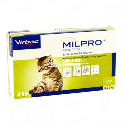 Милпро Virbac таблетки от глистов для кошек и котят до 2 кг, 4 мг/10 мг, 4 штуки