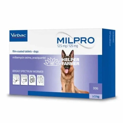 Милпро Virbac таблетки от глистов для собак от 5 до 25 кг, 12,5 мг/125 мг, 4 штуки