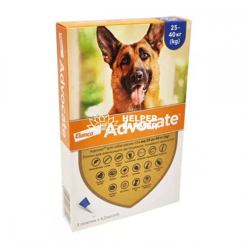 Адвокат Bayer краплі від заражень ендо- та екто паразитами для собак більше 25 кг, 3 піпетки по 4,0 мл