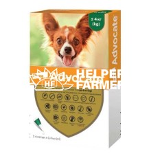 Адвокат Elanco (Bayer) краплі від заражень ендо- та екто паразитами для собак до 4 кг, 3 піпетки по 0,4 мл