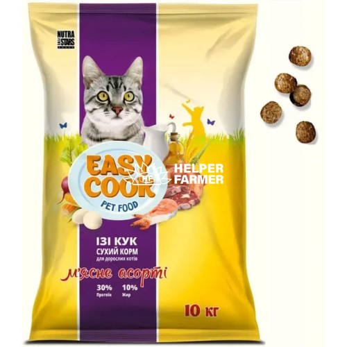 Сухой корм для взрослых кошек Easy Cook Кэт Мясное Ассорти, 10 кг