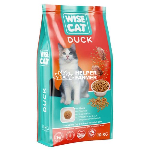 Wise Cat Duck - Сухой полноценный корм с уткой для взрослых кошек, 10 кг