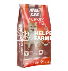 Wise Cat Сухой полноценный корм с индейкой и печенью для взрослых кошек, 10 кг(весовой)